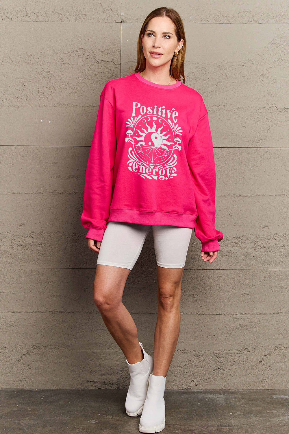 Simply Love Full Size POSITIVE ENERGY Graphic Sweatshirt