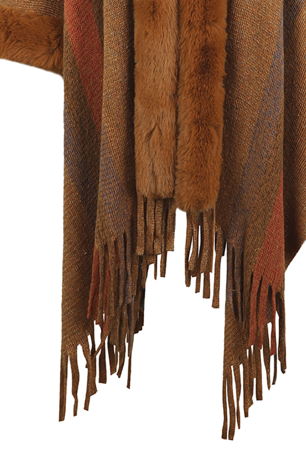 Color Block Fringe Detail Poncho