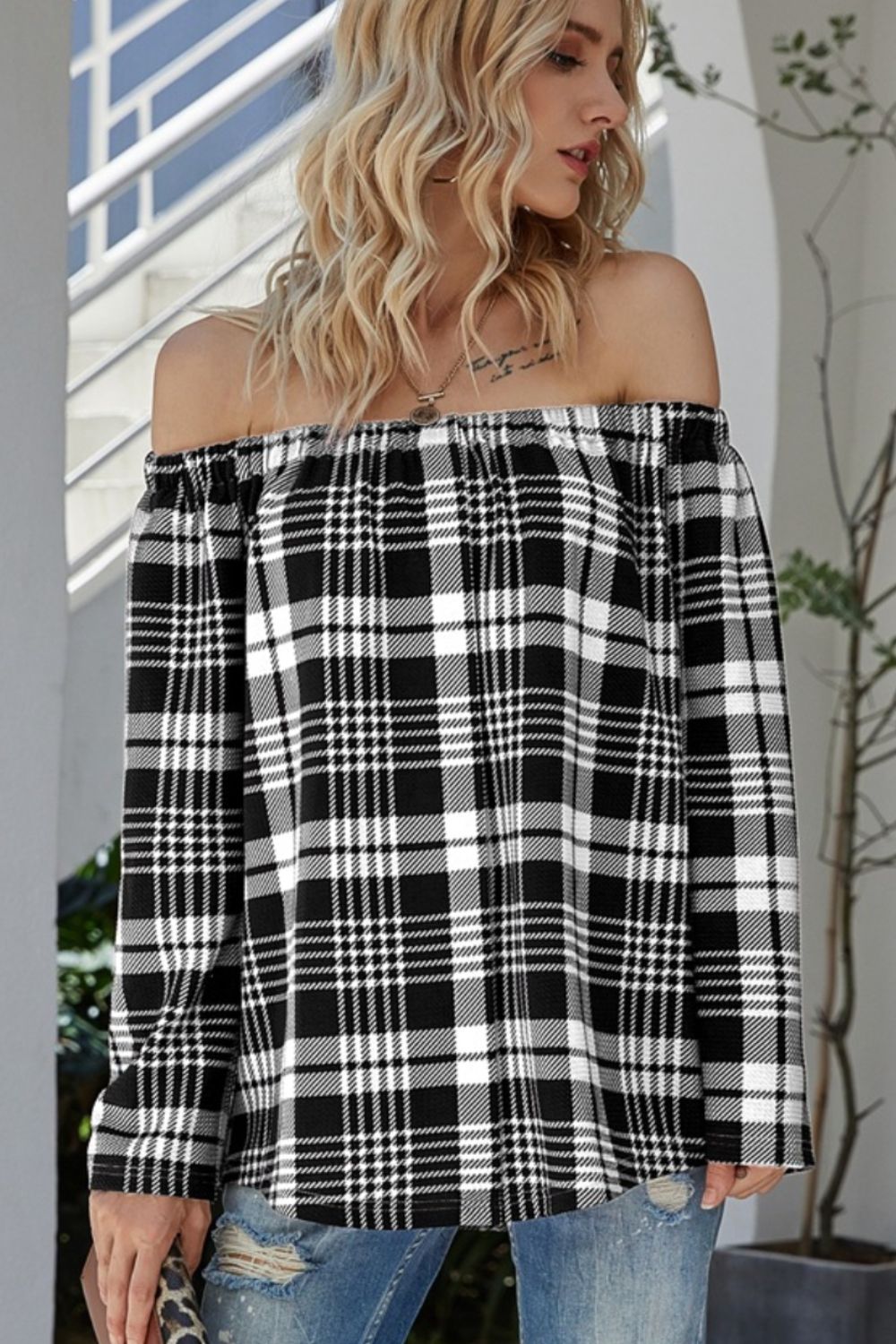 Shiny Off-Shoulder Striped Long Sleeve T-Shirt