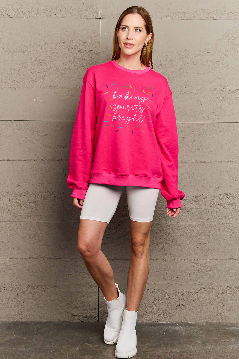 Simply Love Full Size Letter Graphic Round Neck Long Sleeve Sweatshirt