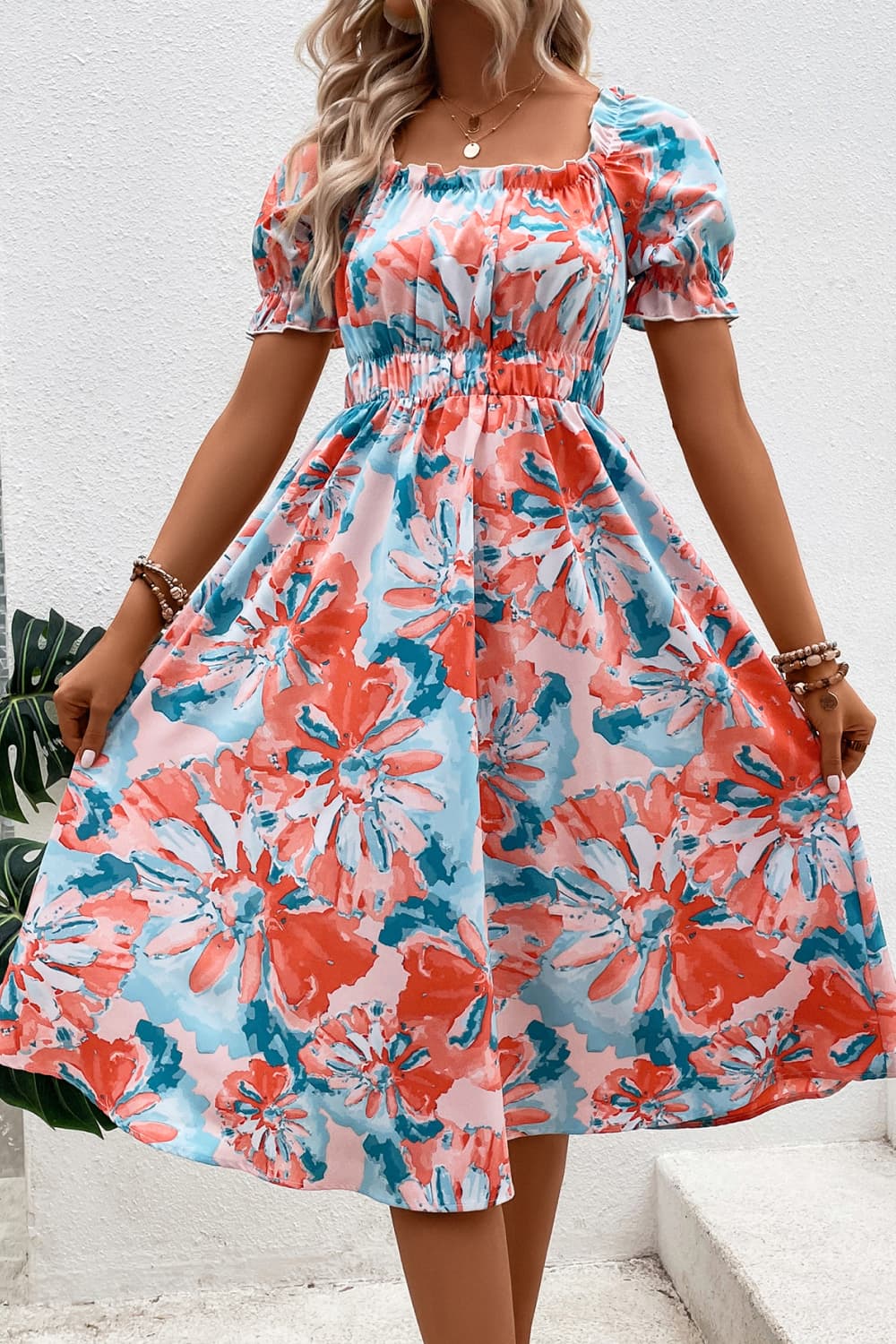 Honey Floral Frill Trim Square Neck Dress