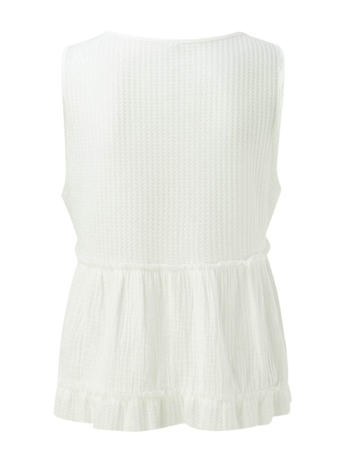 MeiMei Waffle-Knit Frill V-Neck Tank