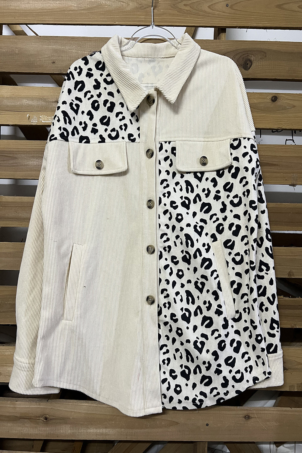 MeiMei Leopard Button Up Dropped Shoulder Jacket