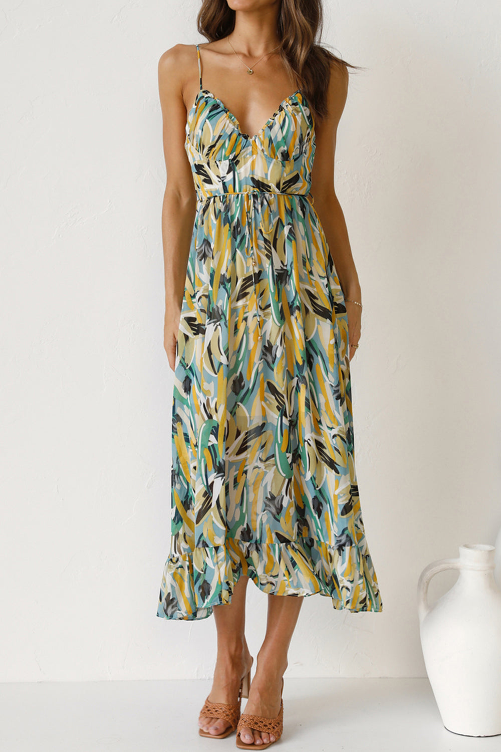 MeiMei Tied Printed Sleeveless Cami Dress