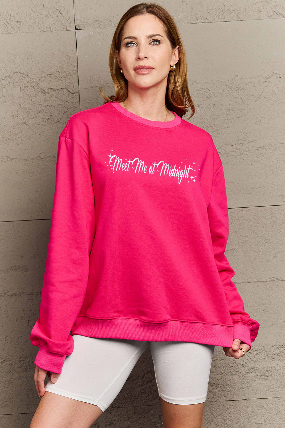 Simply Love Full Size MEET ME AT MIDNIGHT Graphic Round Neck Sweatshirt