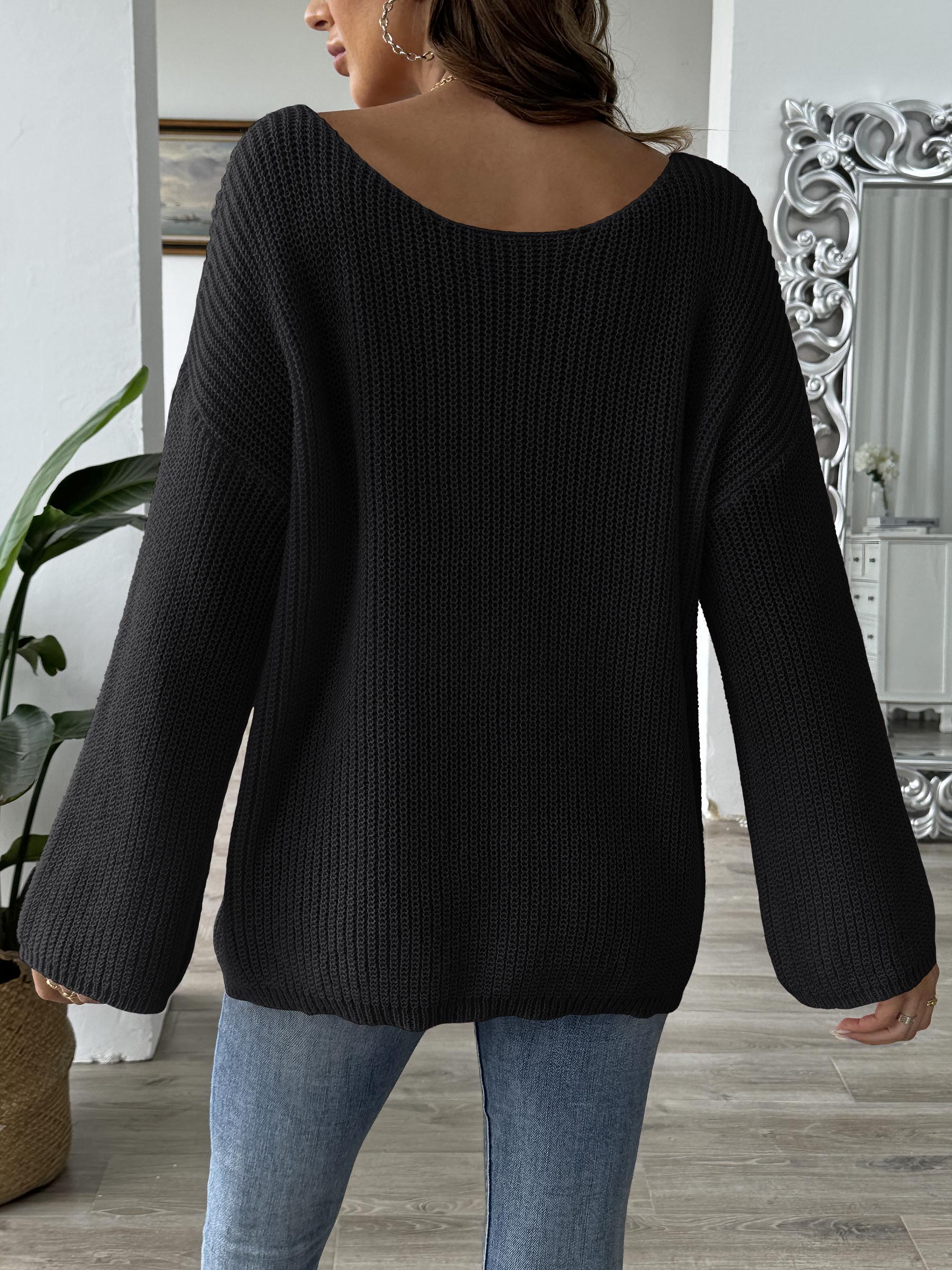 Flower Round Neck Long Sleeve Sweater