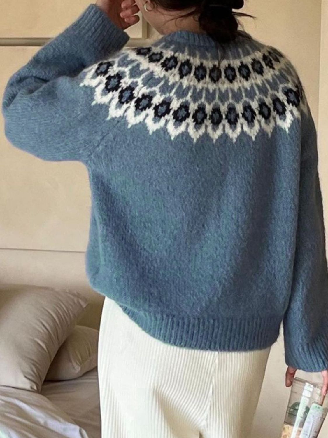 Perfee Round Neck Long Sleeve Sweater