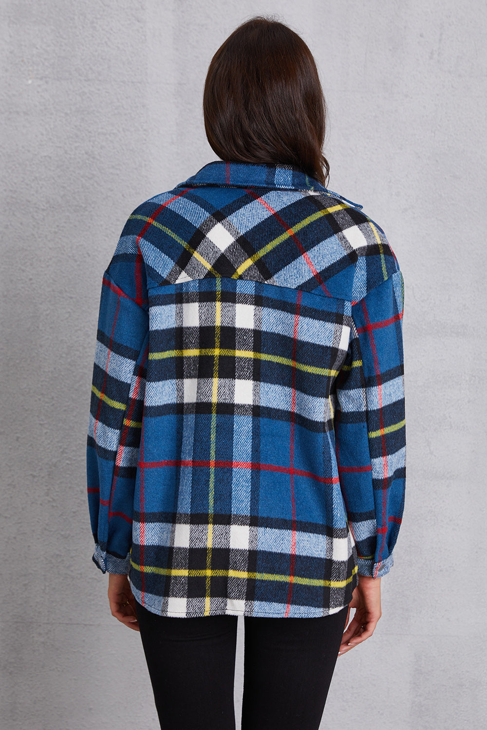 MeiMei Plaid Button Up Dropped Shoulder Jacket