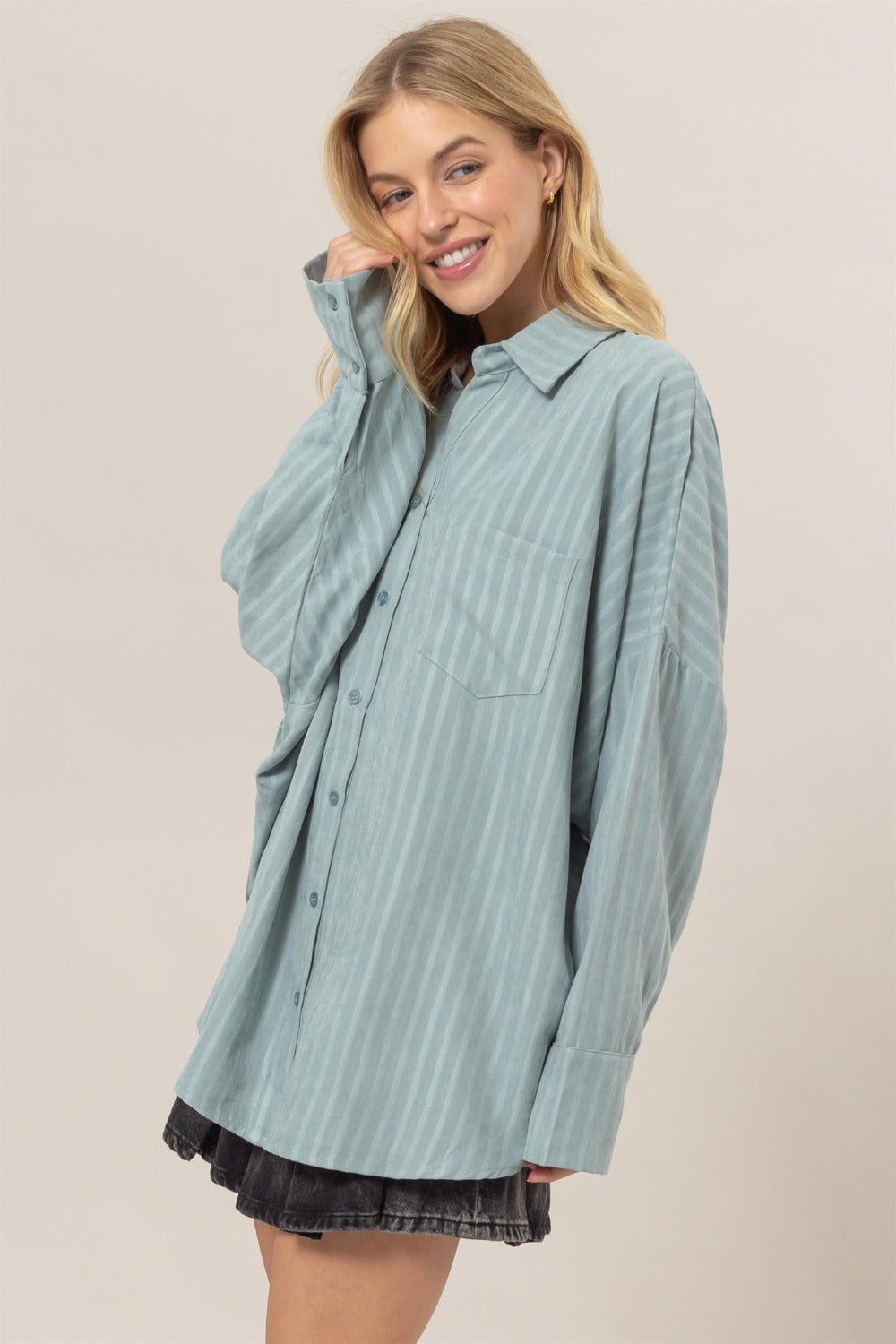 HYFVE Stripe Button Down Long Sleeve Oversized Shirt