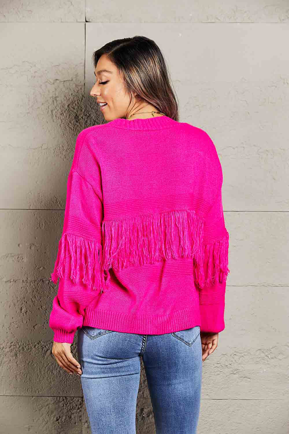 Angel Wings Fringe Trim Open Front Cardigan