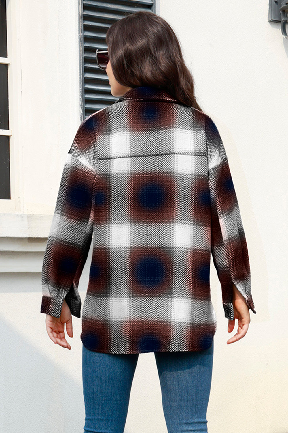 MeiMei Plaid Button Up Collared Neck Jacket