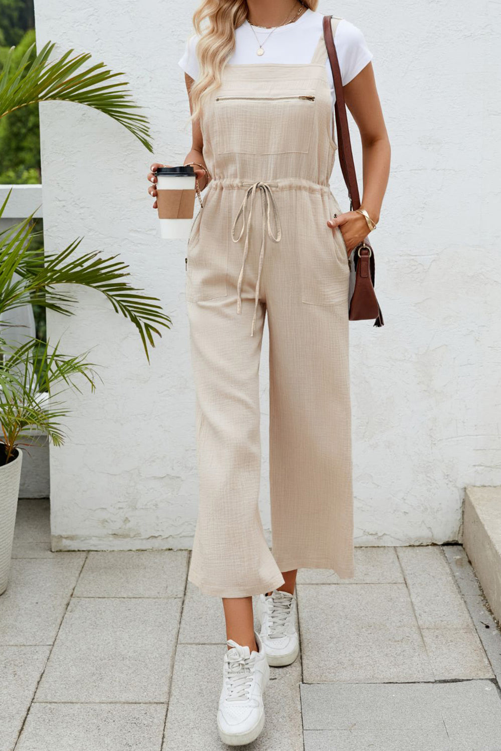 MeiMei Drawstring Wide Strap Jumpsuit with Pockets