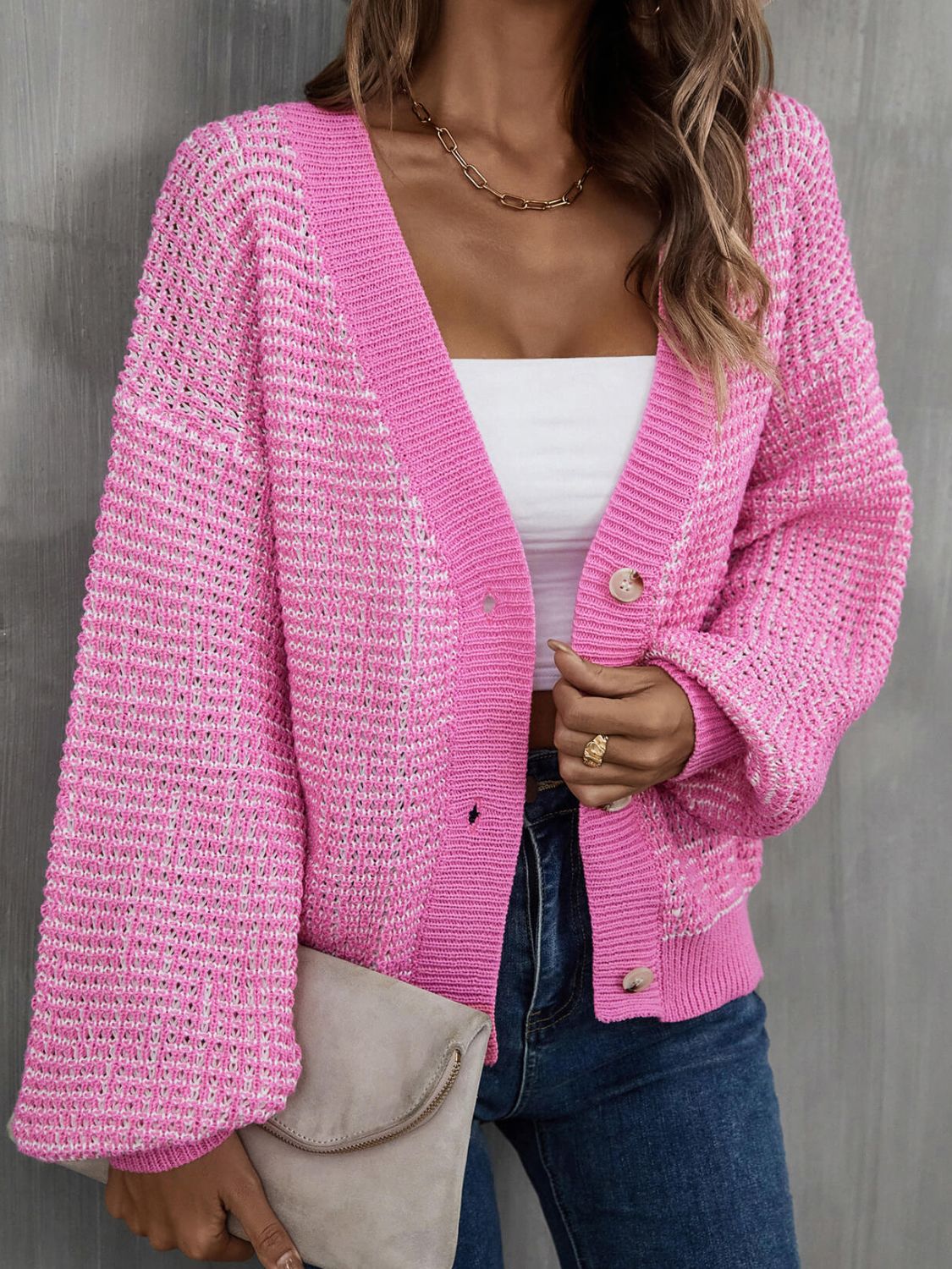 Angel Wings Heathered Lantern Sleeve Cardigan