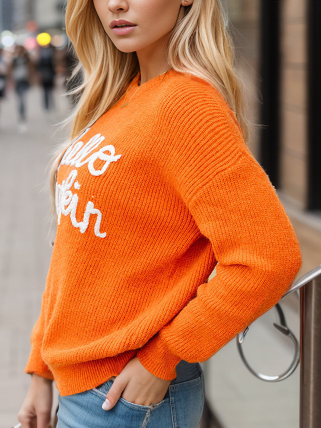 MeiMei Full Size HELLO PUMPKIN Dropped Shoulder Sweater