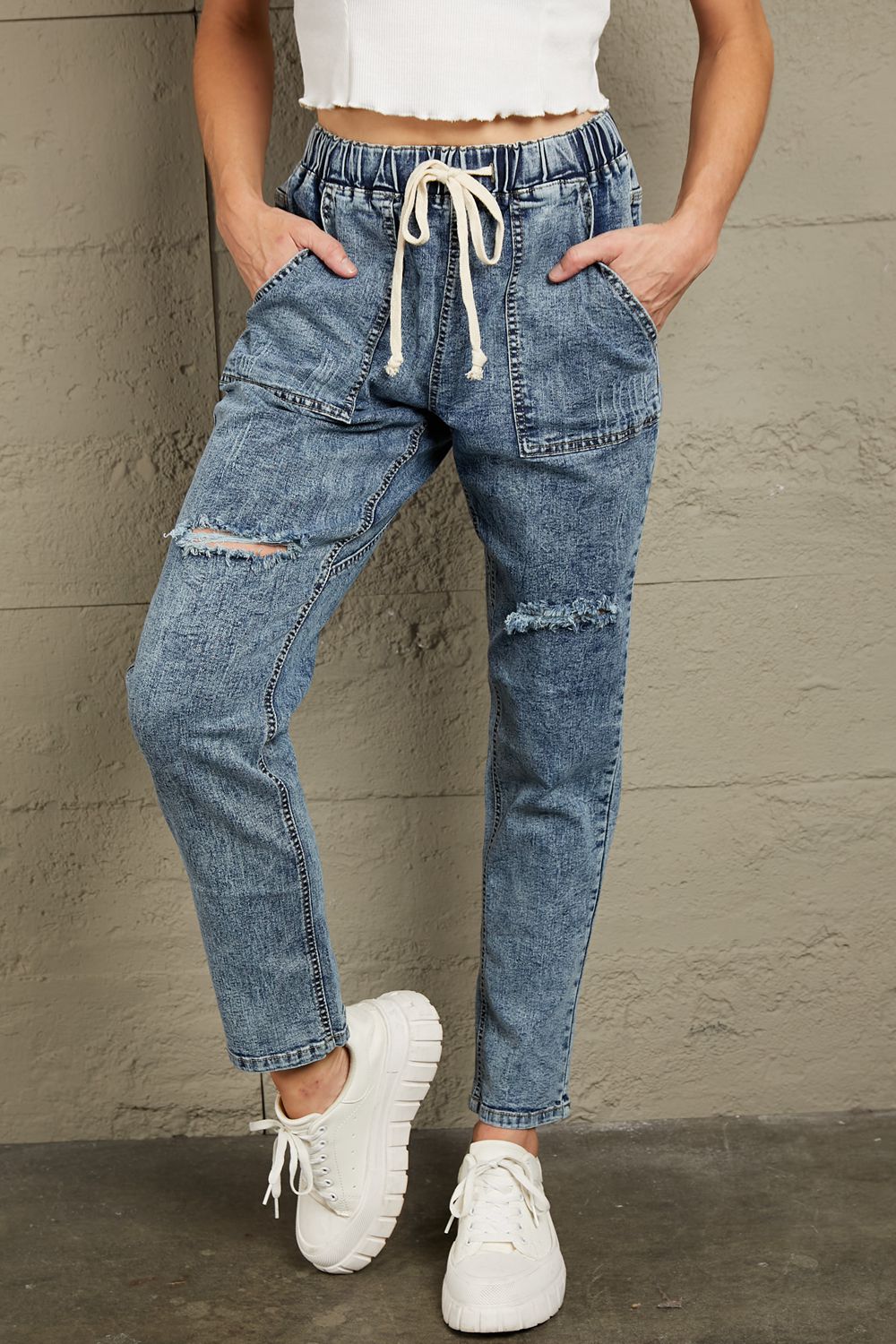 Baeful Drawstring Denim Joggers