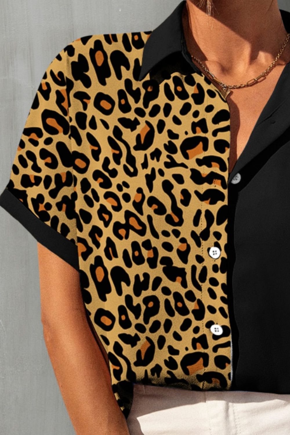 FAM-FAM Leopard Button Up Short Sleeve Shirt