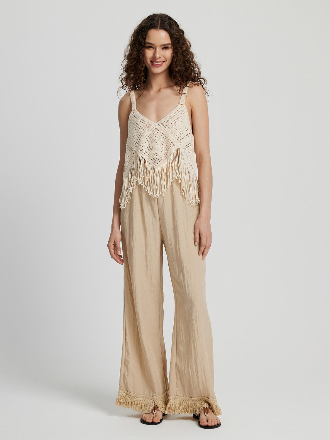 Honey Fringe Hem Wide Leg Long Pants