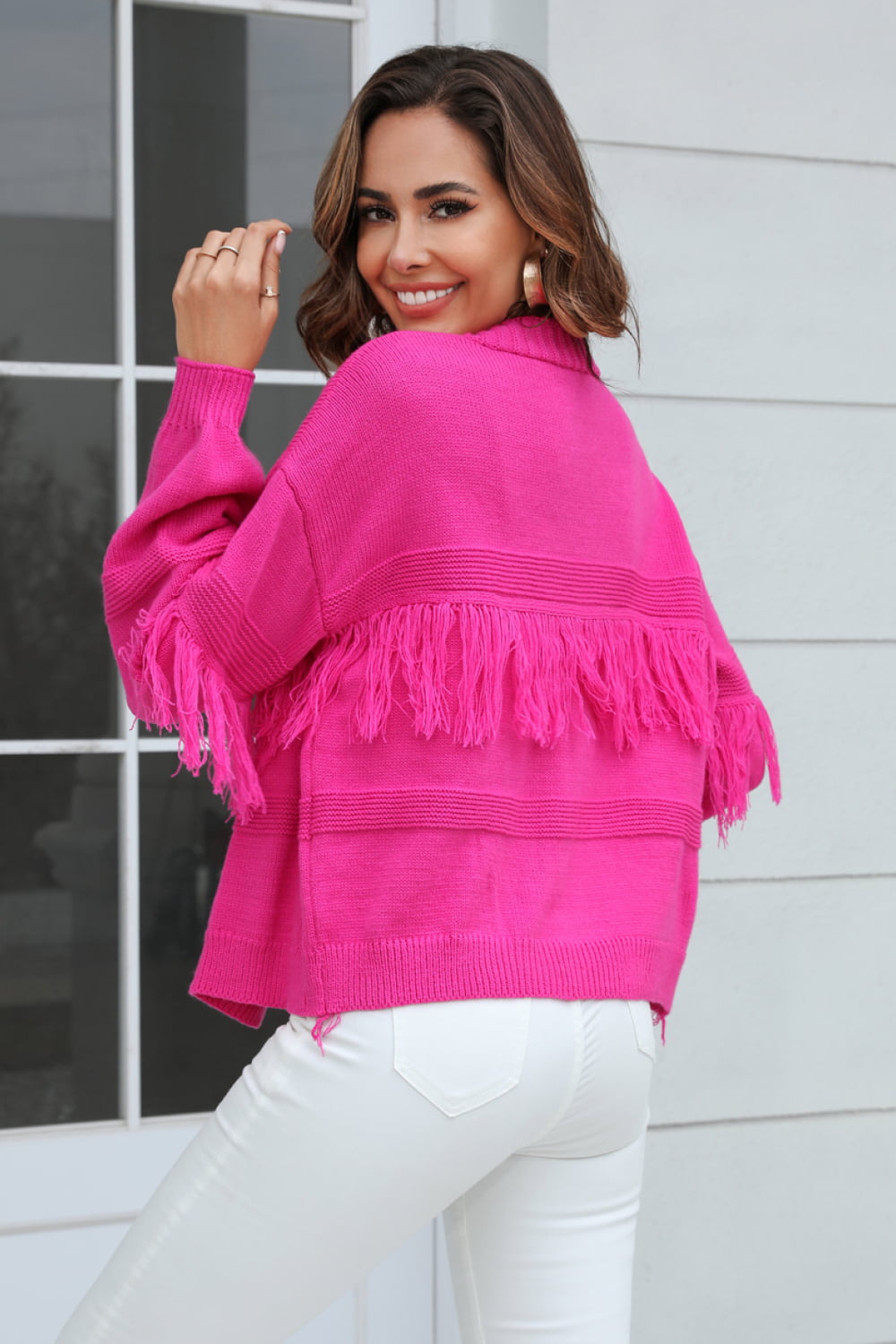 Angel Wings Fringe Trim Open Front Cardigan