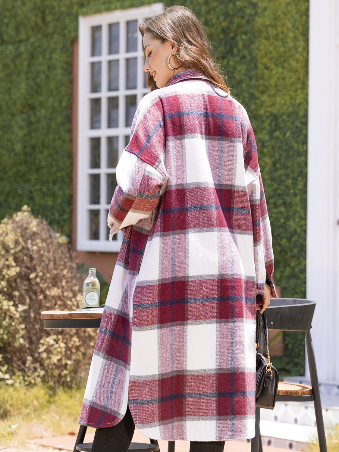 MeiMei Plaid Button Up Dropped Shoulder Coat