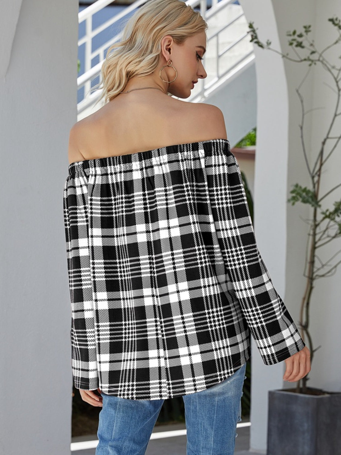 Shiny Off-Shoulder Striped Long Sleeve T-Shirt