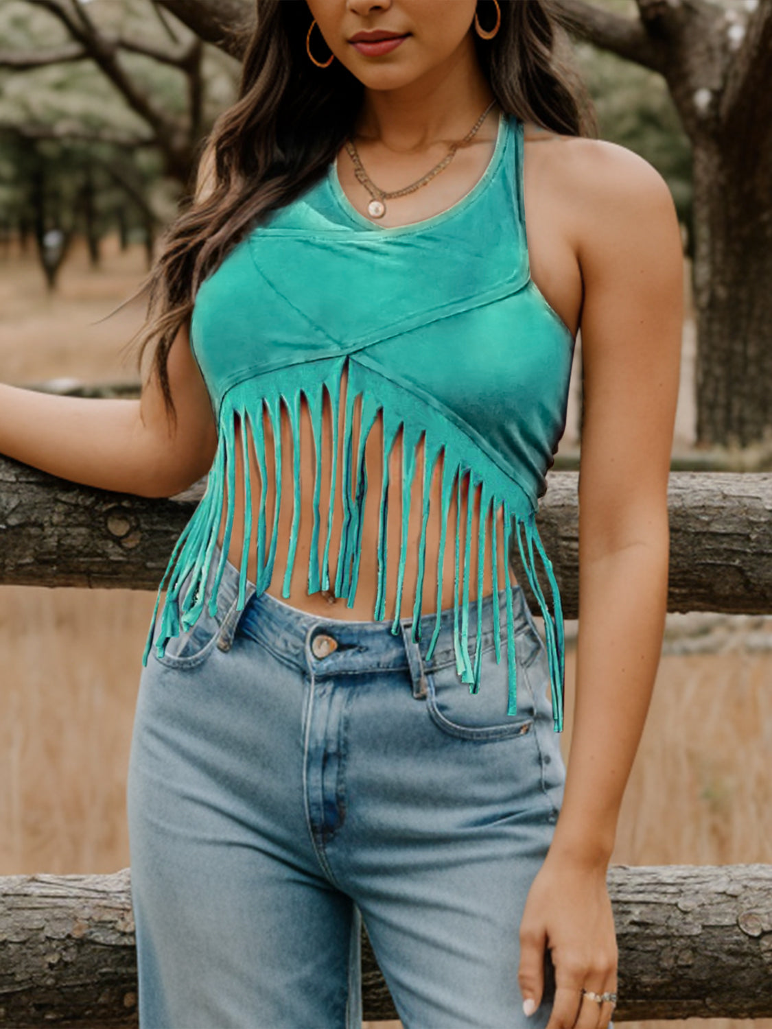 MeiMei Fringe Halter Neck Tank