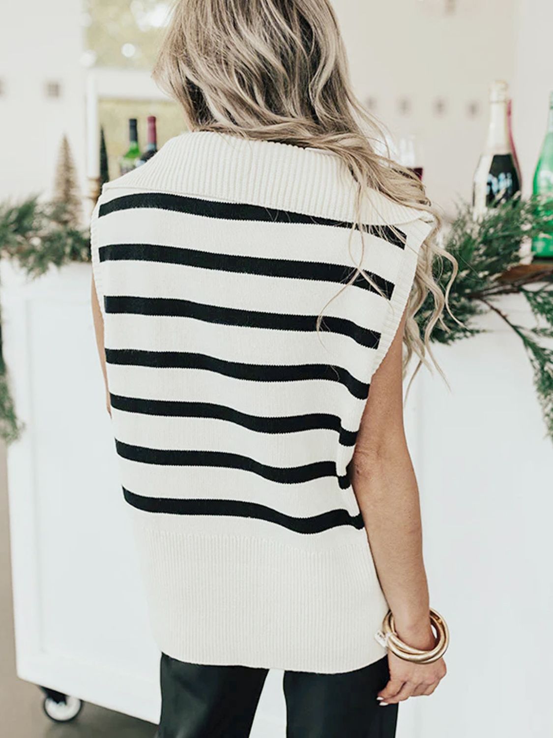 Perfee Striped Half Zip Sweater Vest