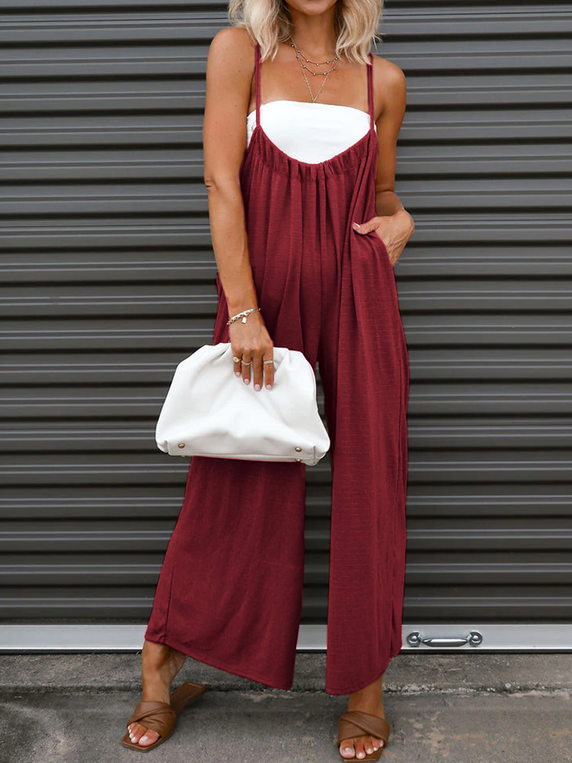 MeiMei Ruched Spaghetti Strap Jumpsuit