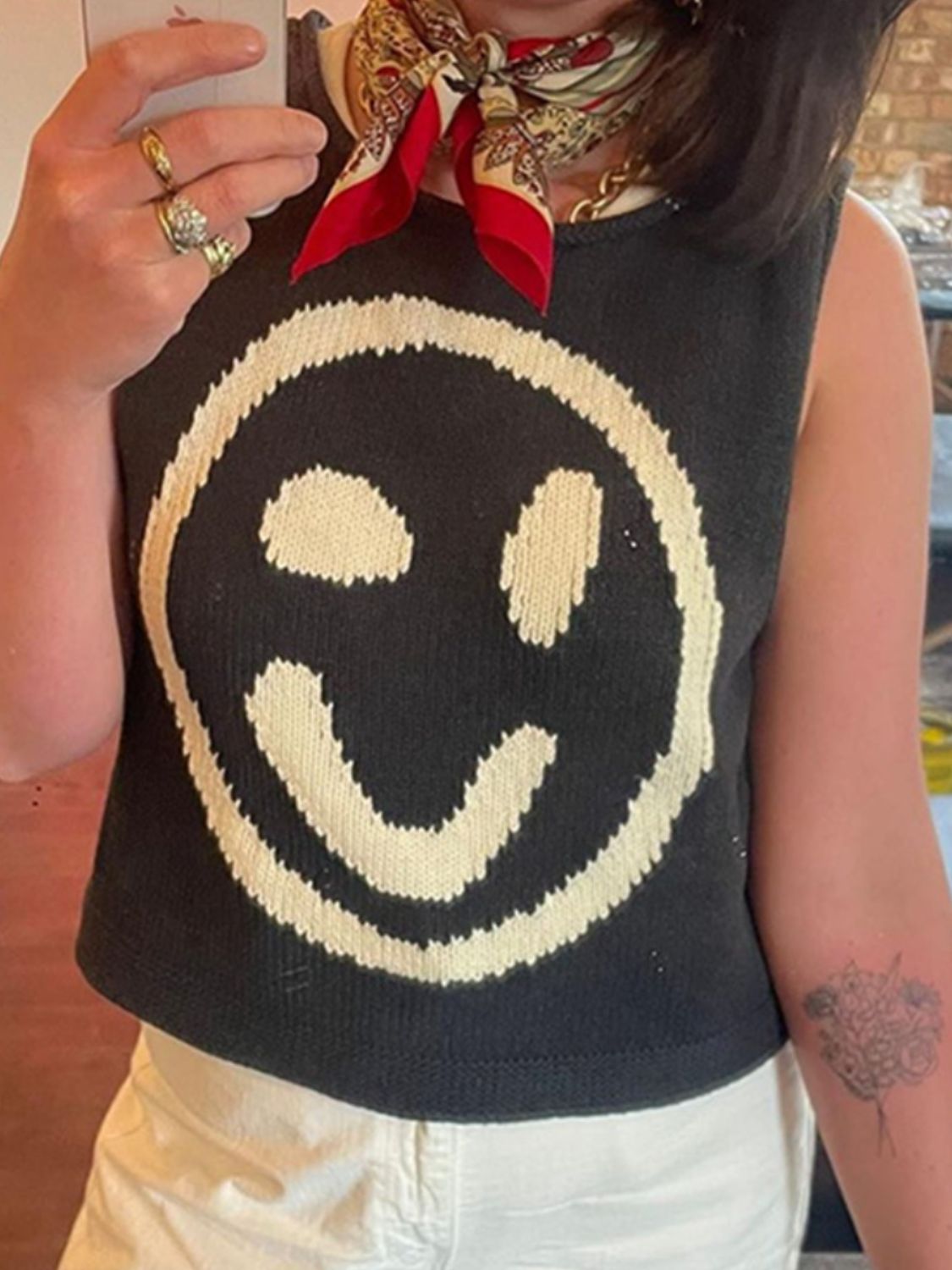 Smiley Round Neck Sweater Vest