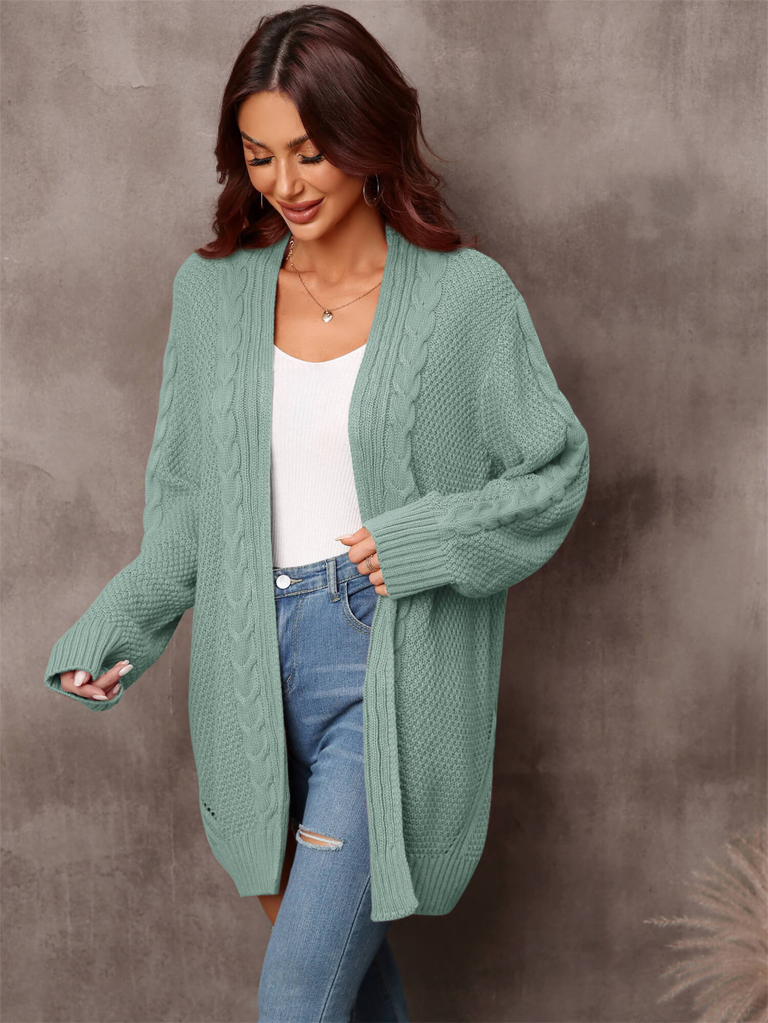 Angel Wings Warm Fall Mixed Knit Open Front Longline Cardigan