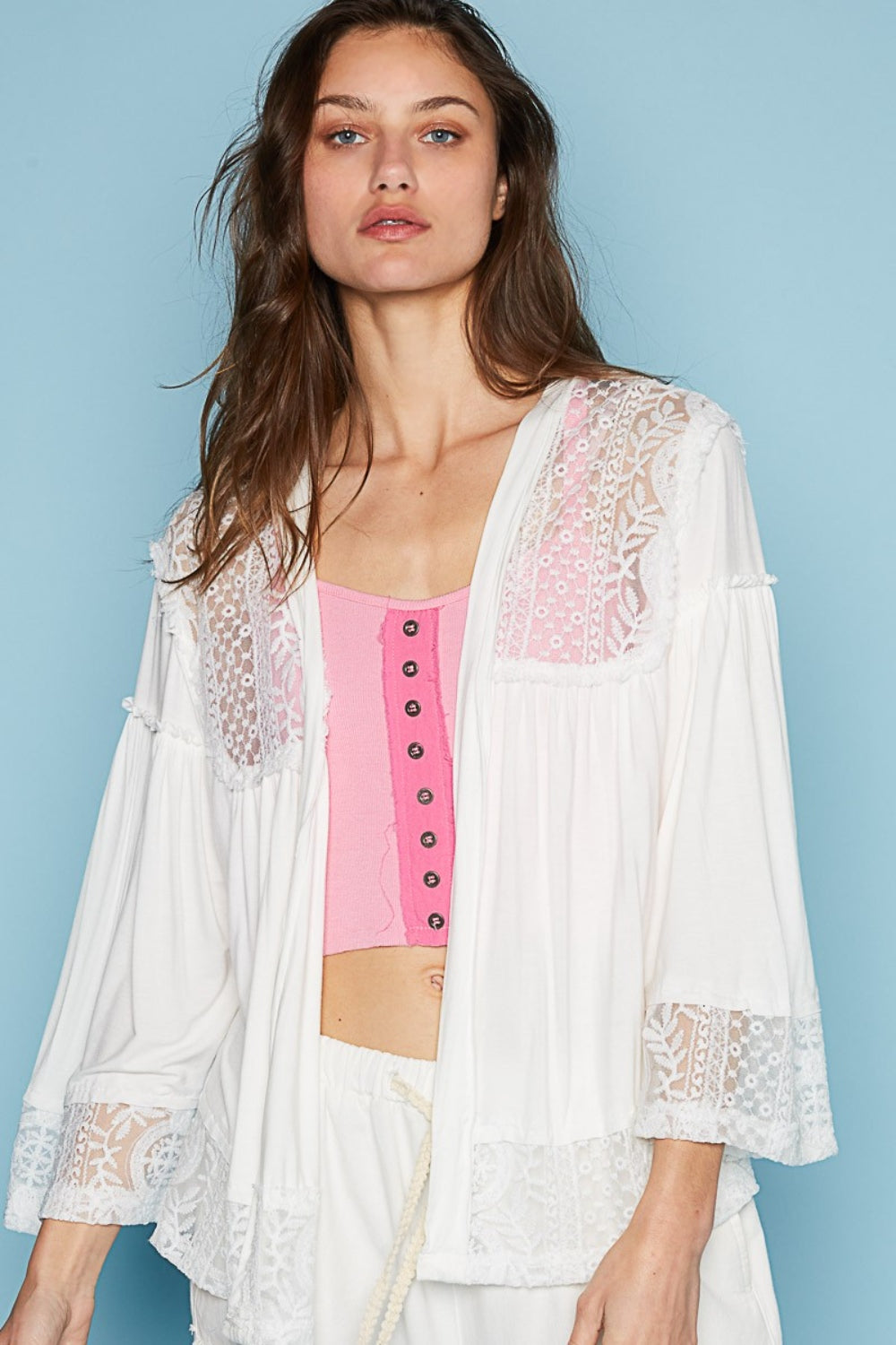 POL Open Front Lace Detail Cardigan