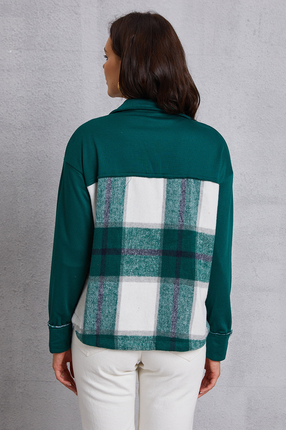 MeiMei Plaid Snap Down Pocketed Dropped Shoulder Jacket