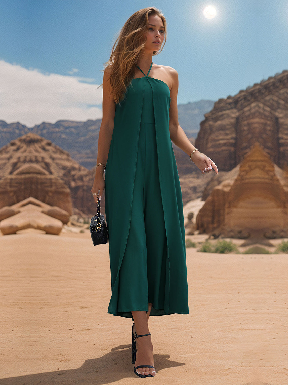 Perfee Layered Halter Neck Wide Leg Jumpsuit