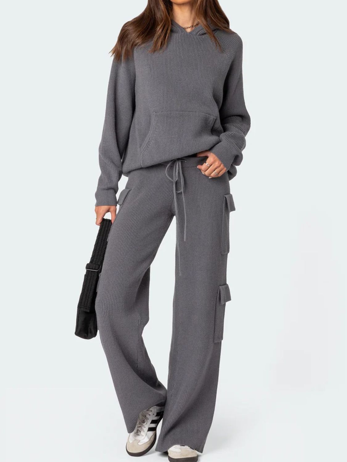 Long Sleeve Hooded Top and Pants Sweater Set