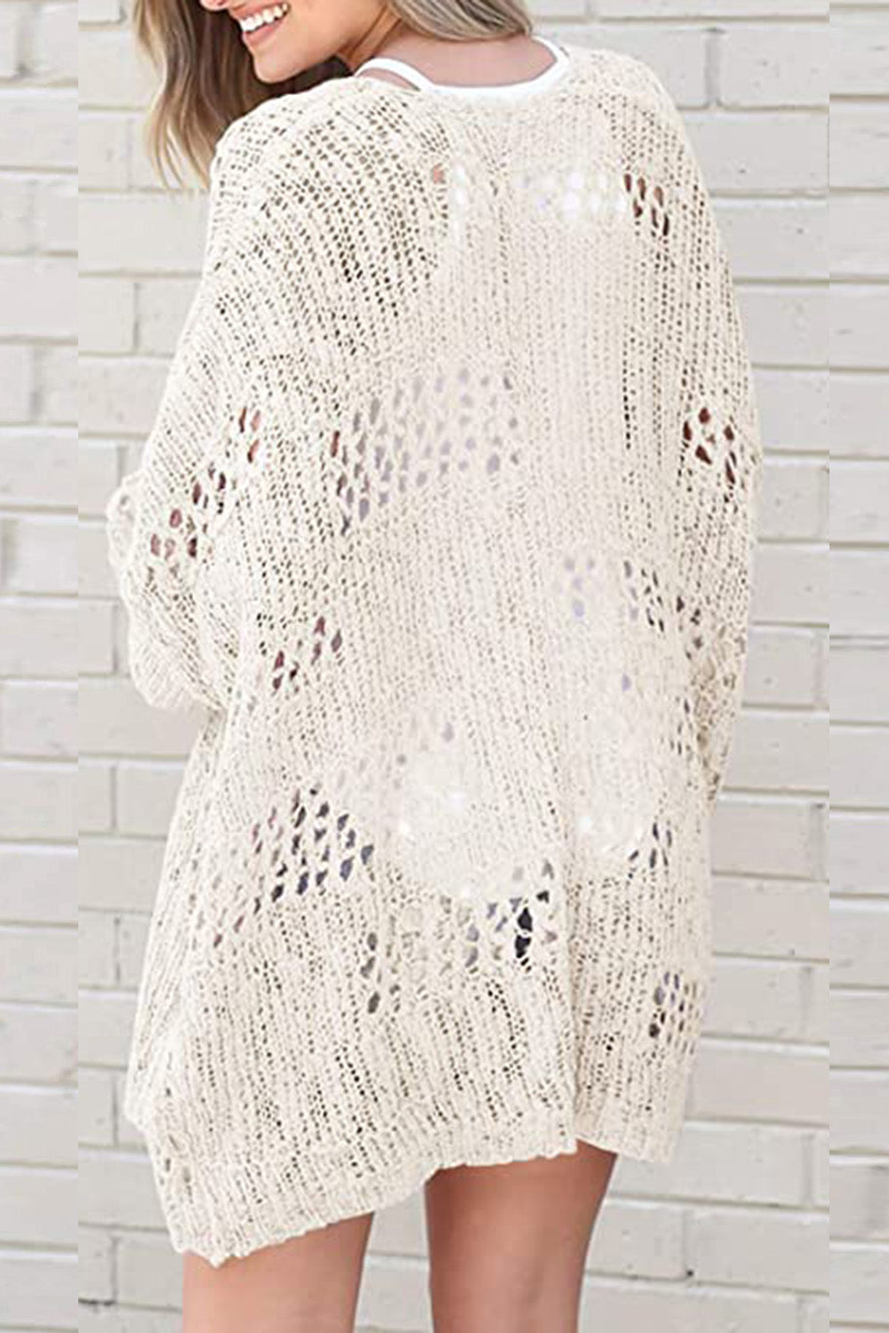 Openwork Open Front Long Sleeve Cardigan