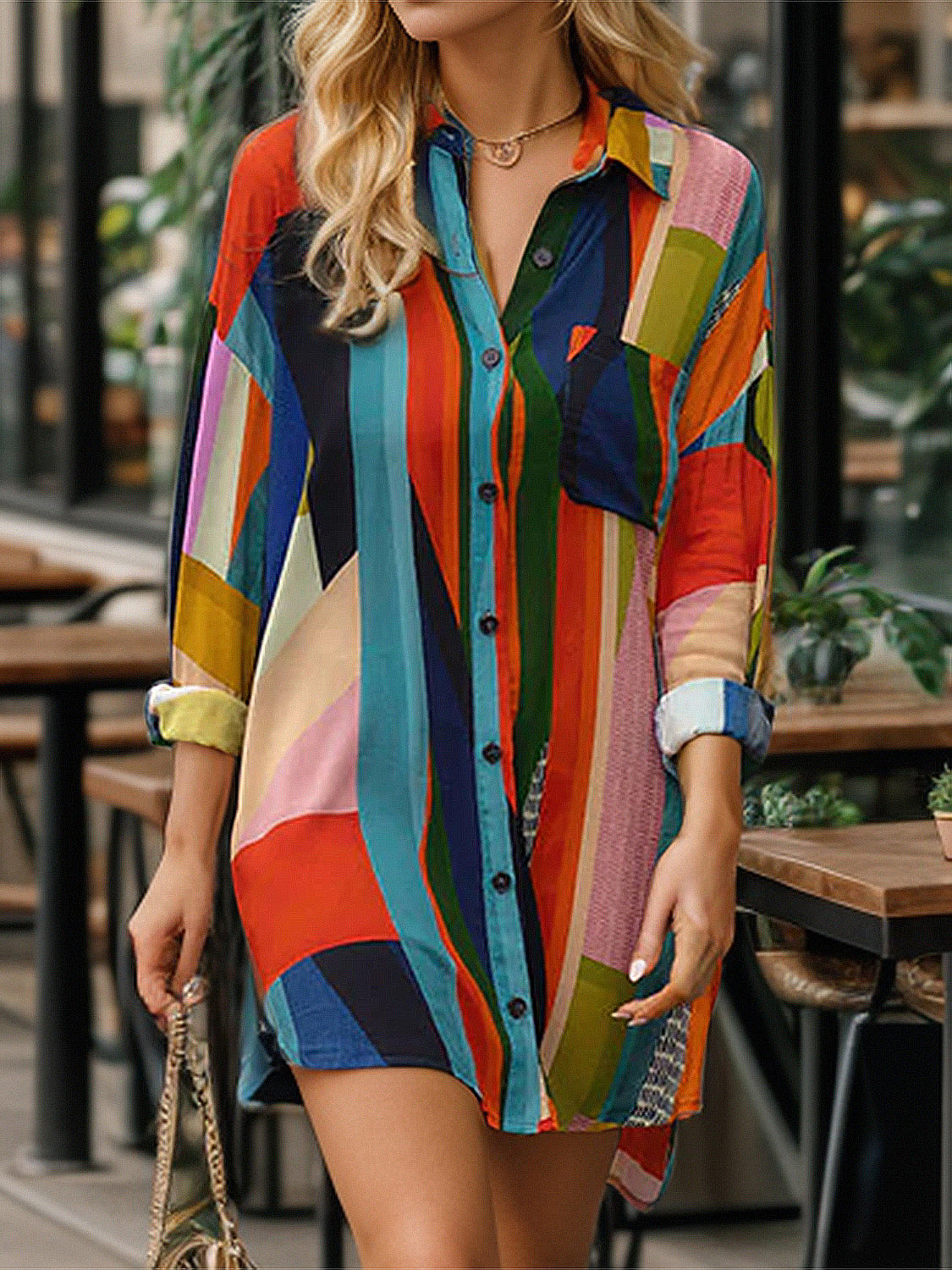 MeiMei Color Block Button Up Dropped Shoulder Shirt