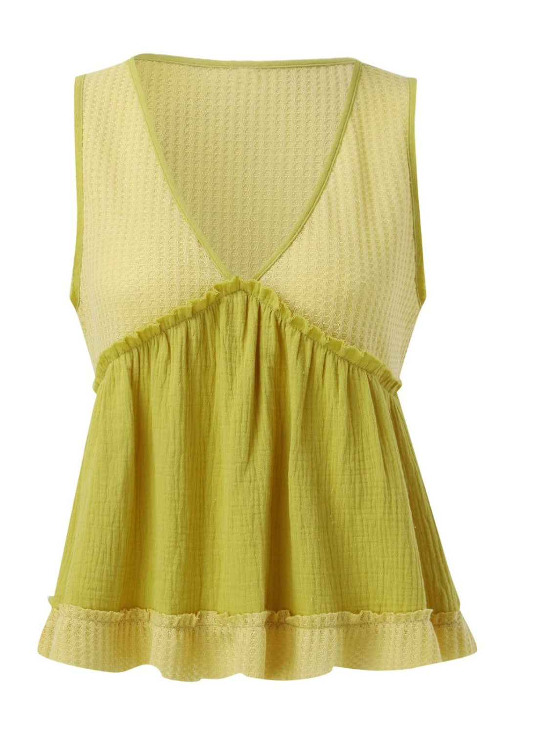 MeiMei Waffle-Knit Frill V-Neck Tank