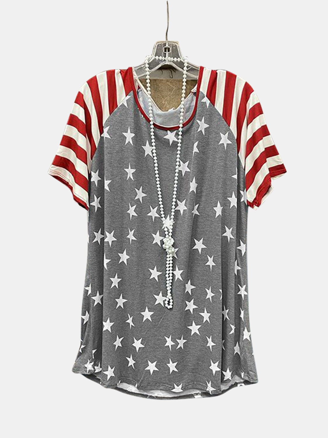 MeiMei Full Size Star Striped Round Neck Short Sleeve T-Shirt