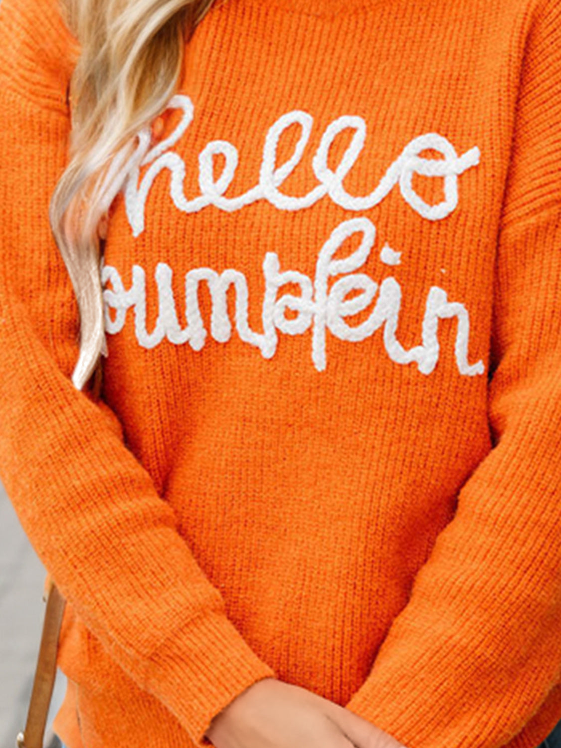 MeiMei Full Size HELLO PUMPKIN Dropped Shoulder Sweater