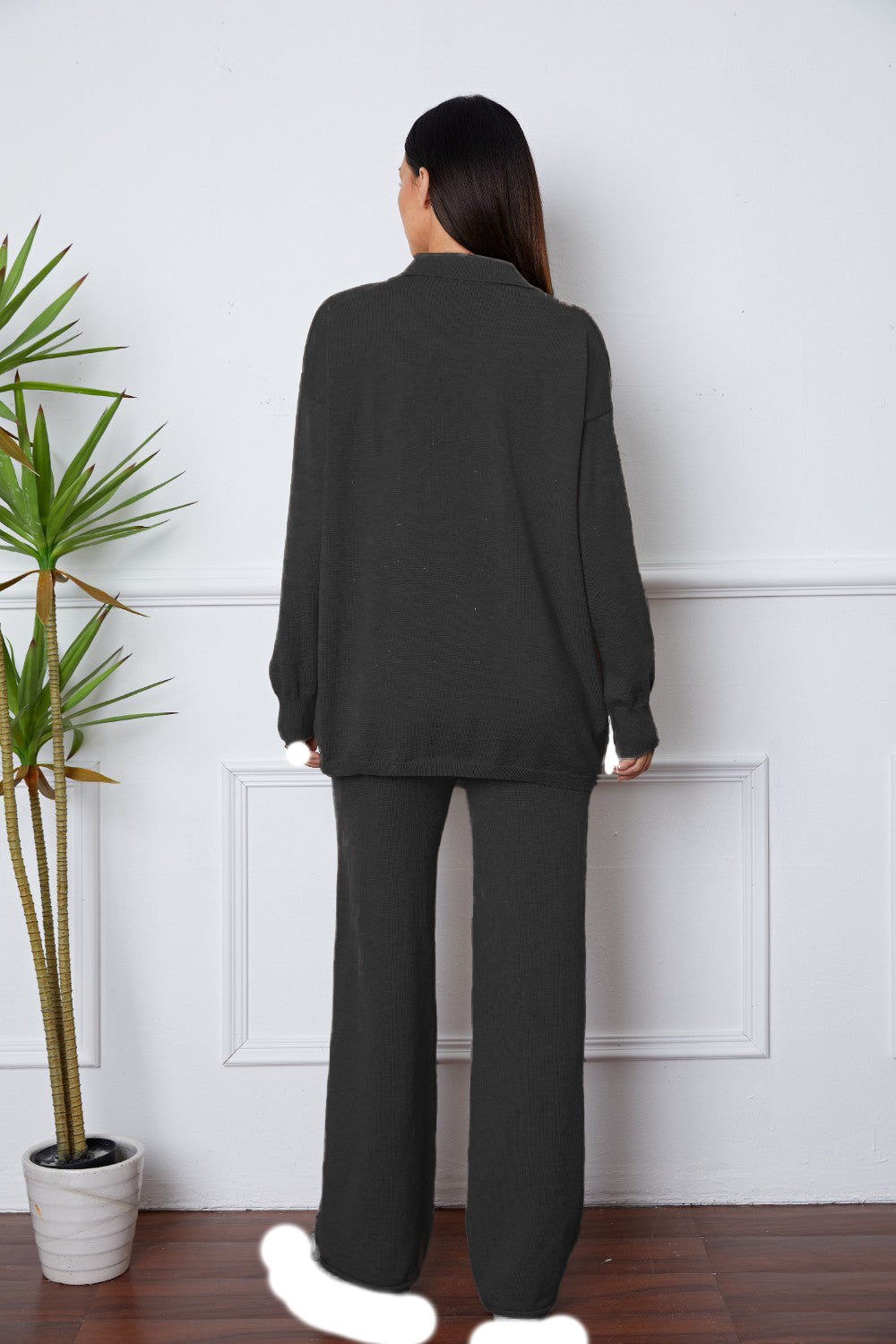 Dropped Shoulder Sweater and Long Pants Set