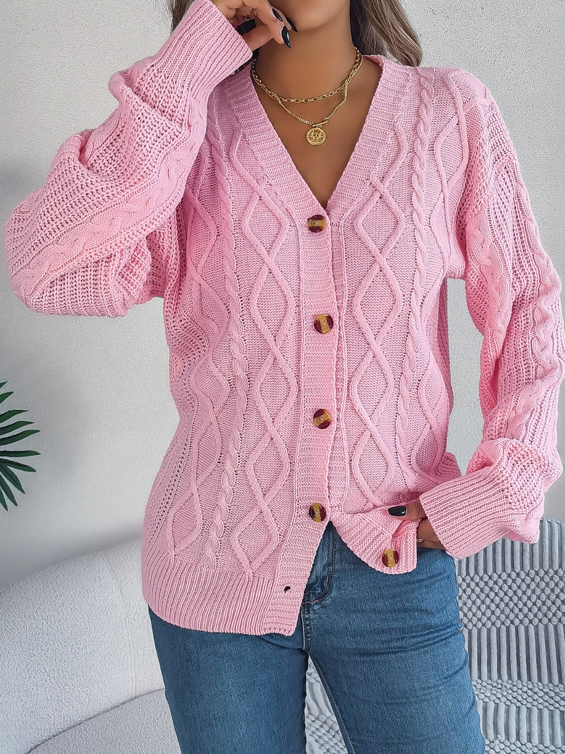 Cable-Knit Long Sleeve Cardigan