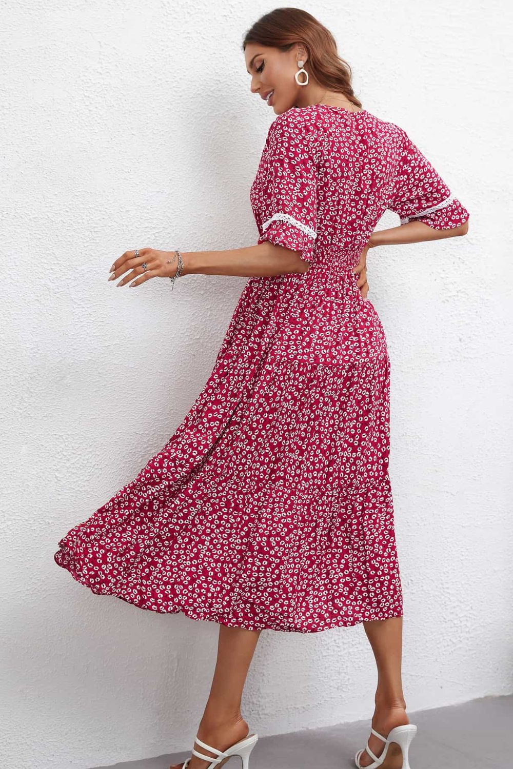 Honey Floral V-Neck Smocked Waist Midi Dress