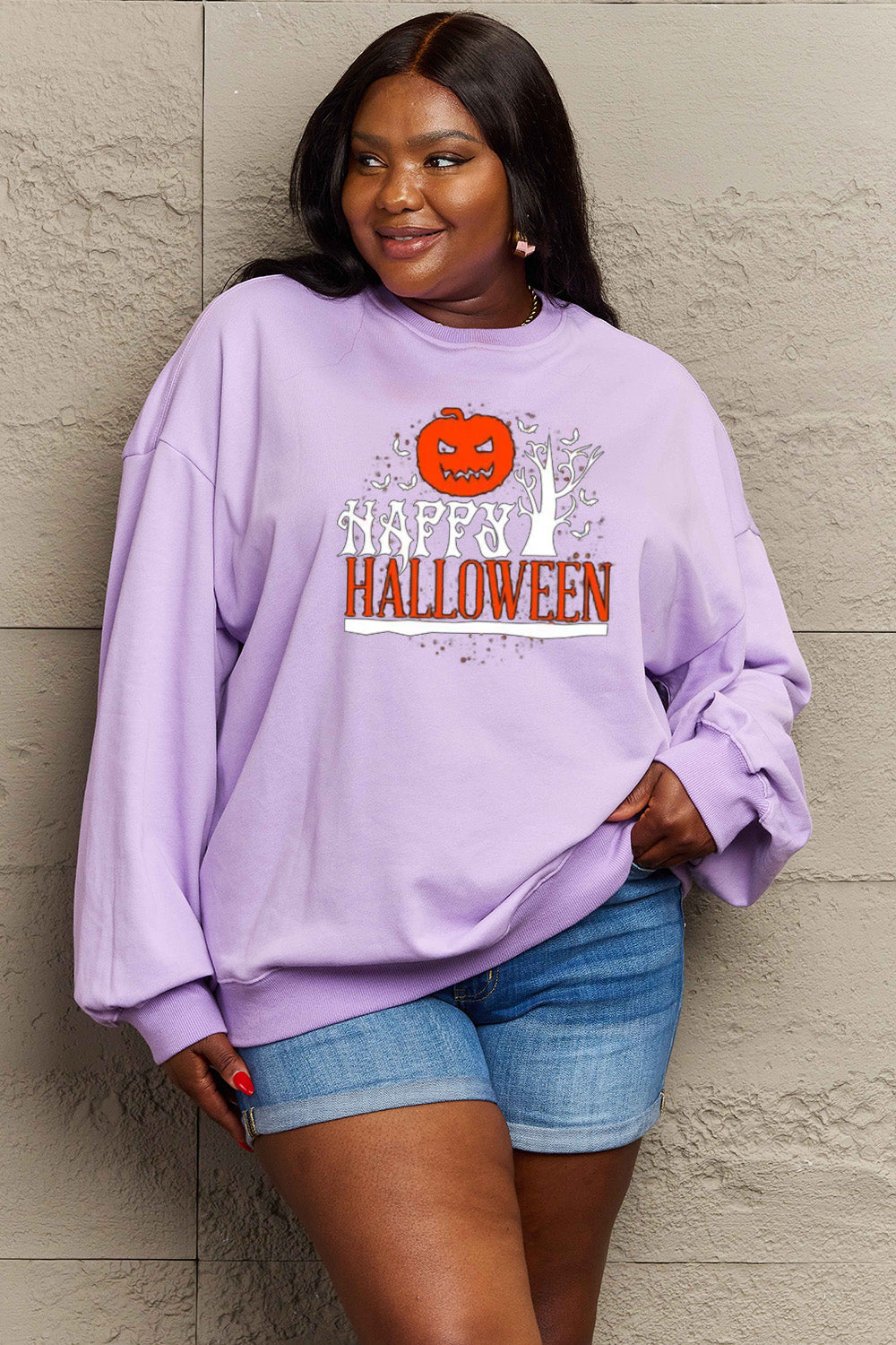 Simply Love Full Size HAPPY HALLOWEEN Graphic Sweatshirt