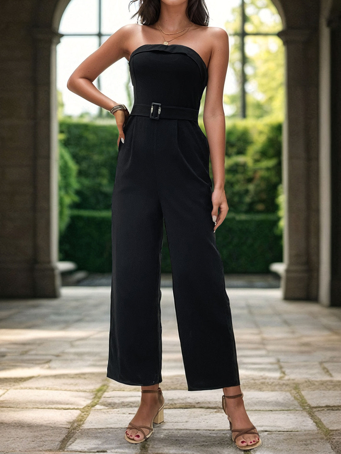 Perfee Tube Jumpsuit with Pockets