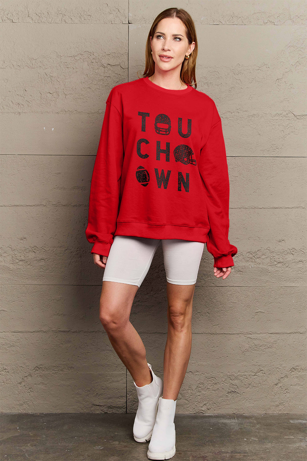 Simply Love Full Size TOUCHDOWN Long Sleeve Sweatshirt