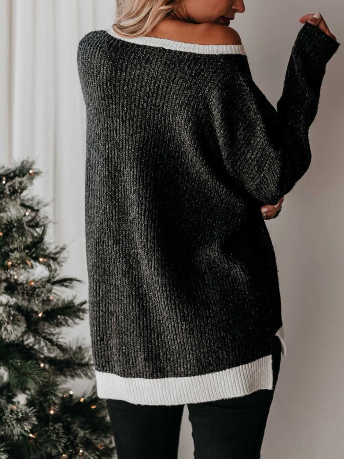 MeiMei Color Block Round Neck Long Sleeve Sweater