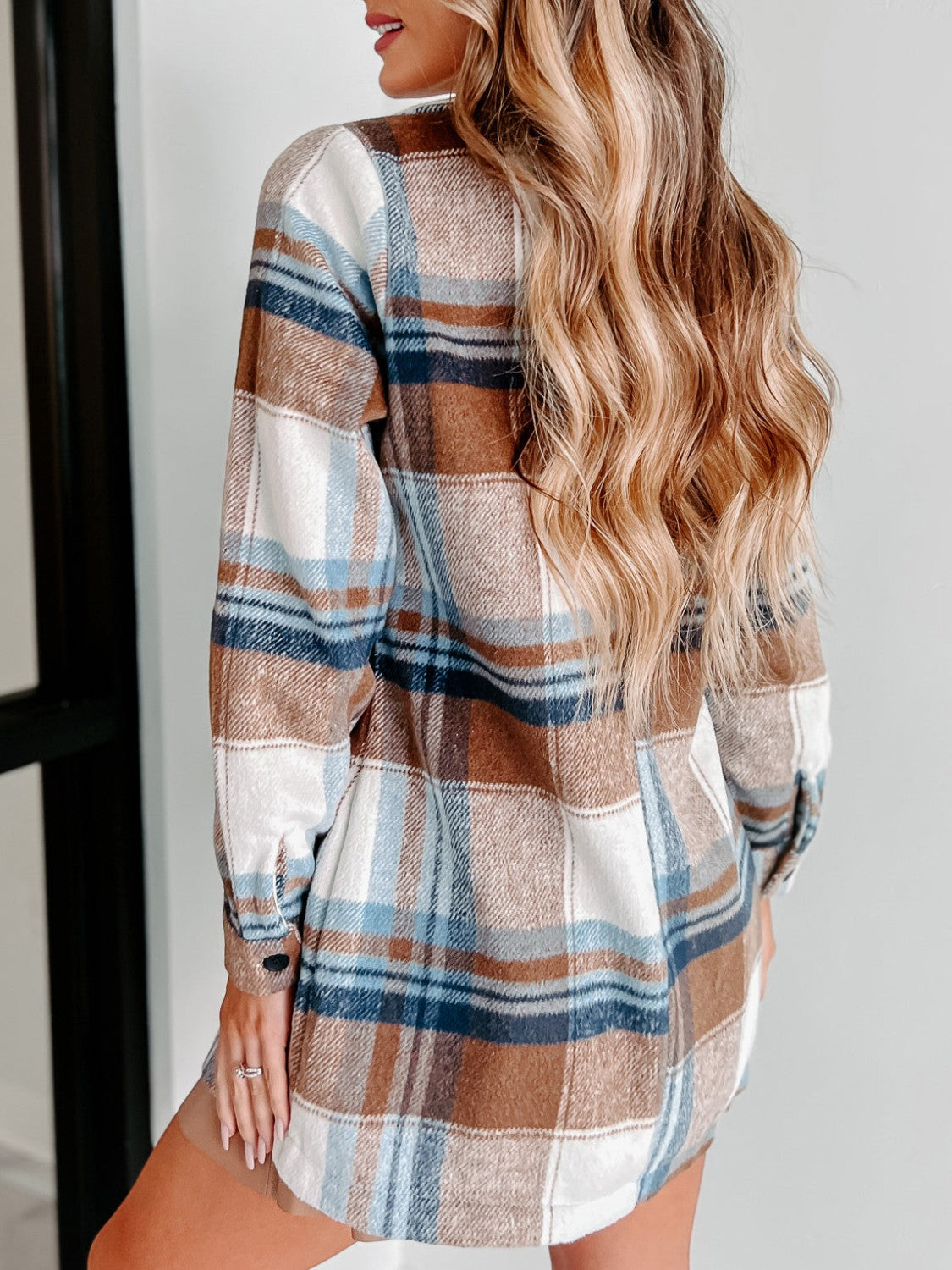 MeiMei Plaid Double-Breasted Long Sleeve Coat