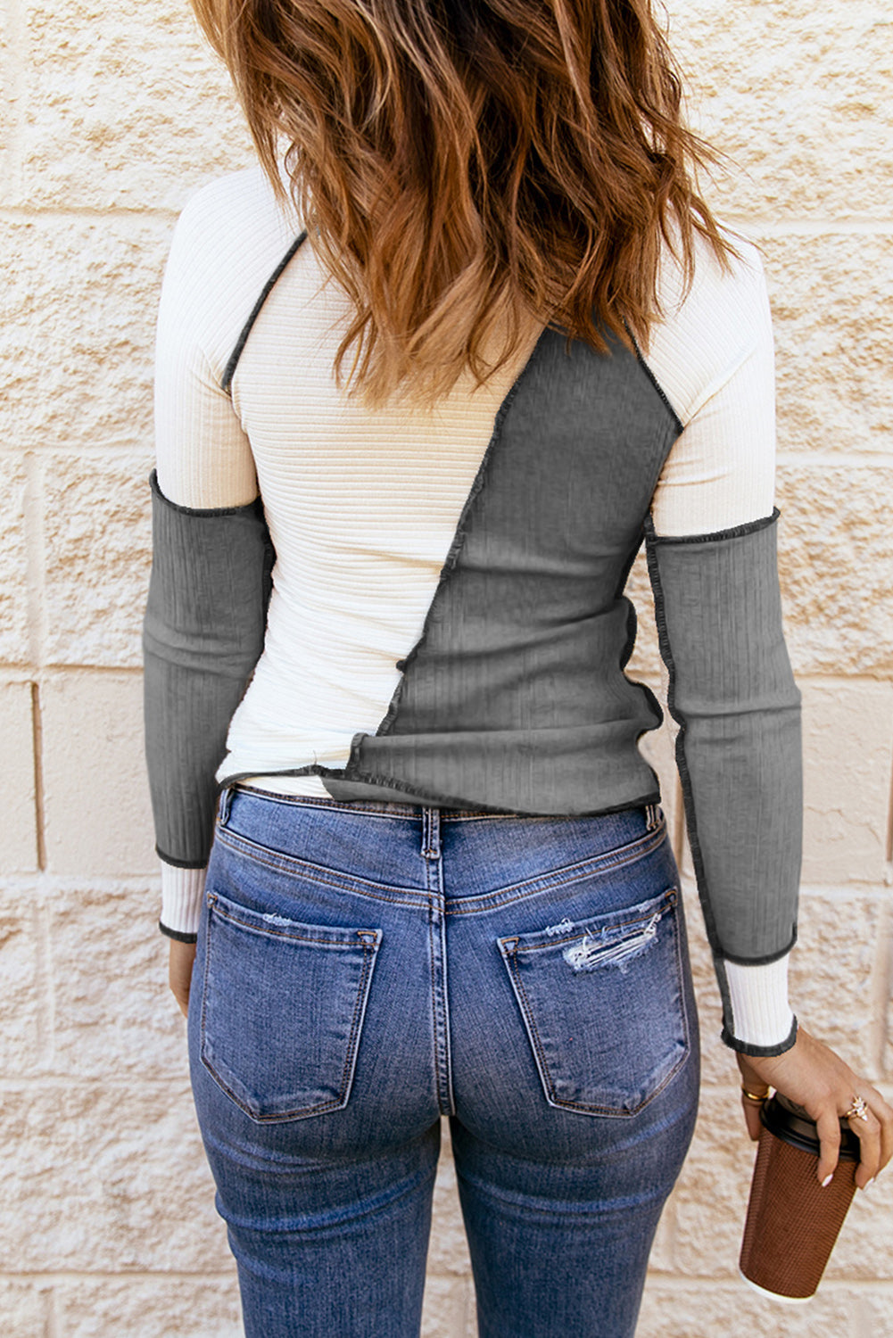 Color Block Exposed Seam Knit Top