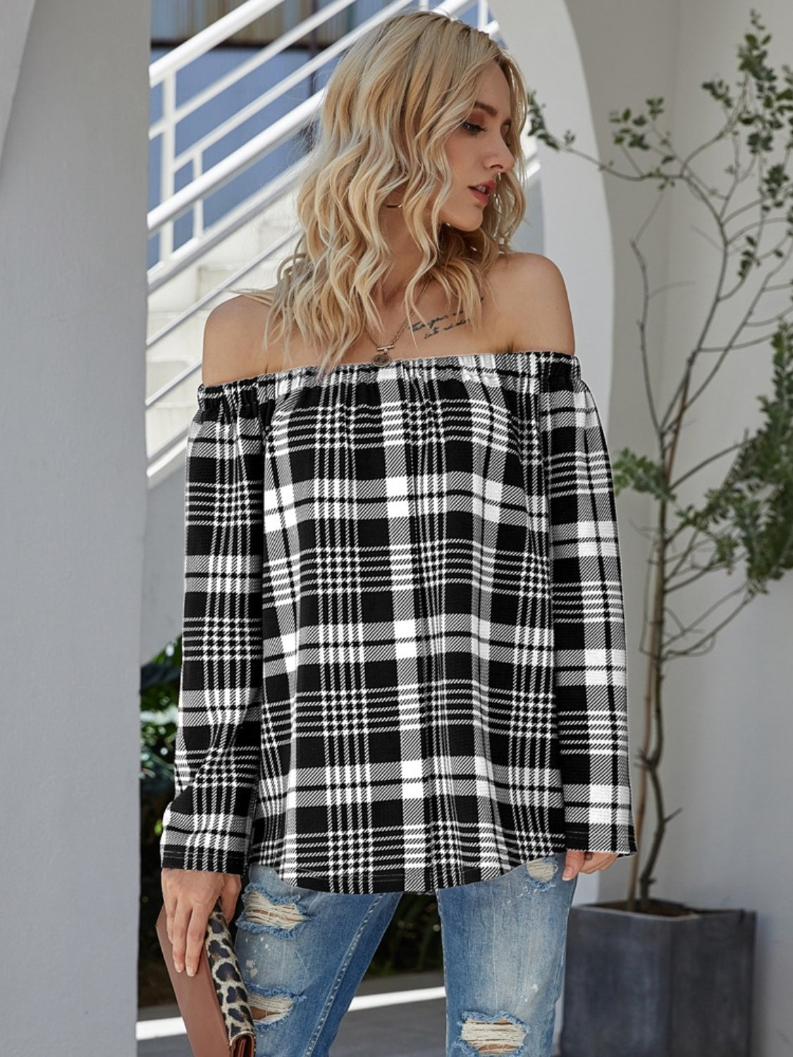 Shiny Off-Shoulder Striped Long Sleeve T-Shirt