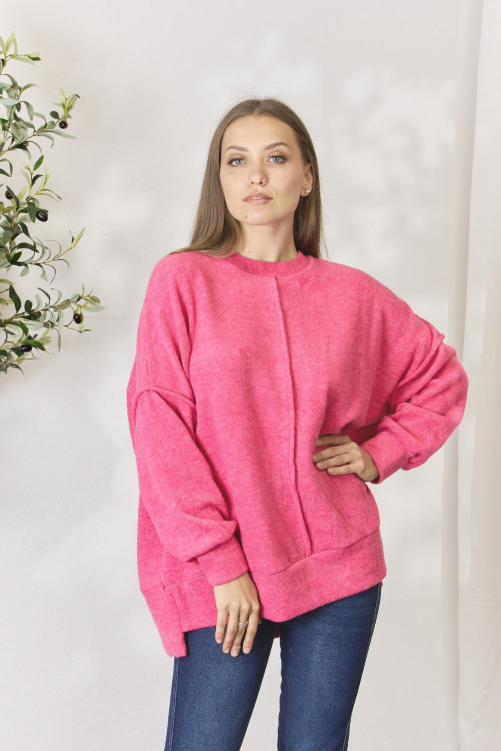 Zenana Full Size Center Seam Long Sleeve Sweatshirt