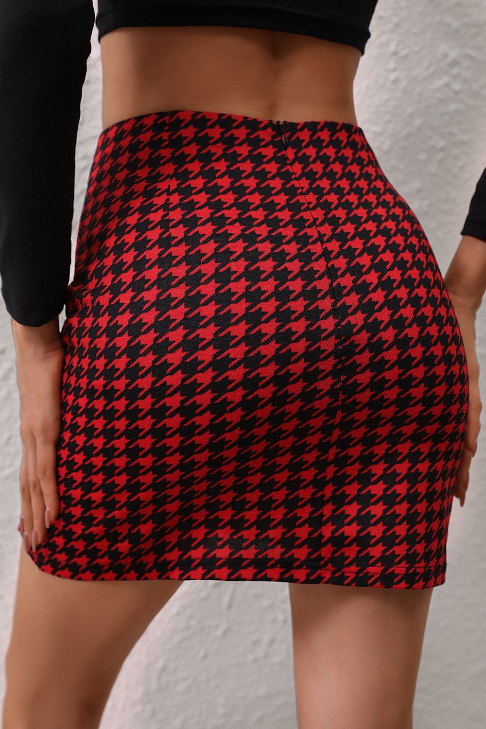 Honey Houndstooth Slit Mini Skirt